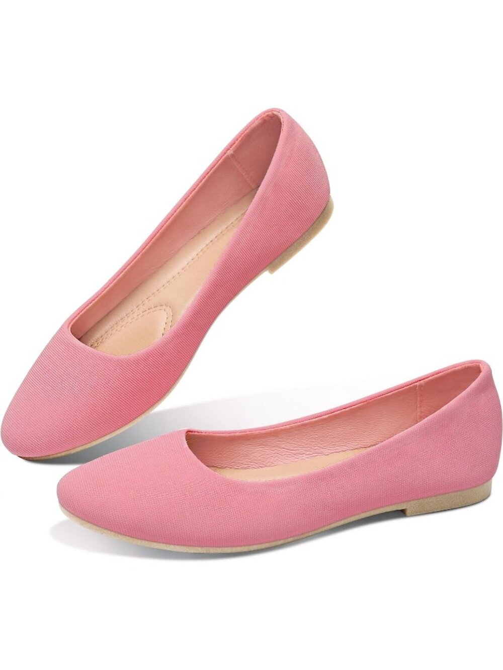 Women's Pink Round Toe Comfortable Flats Slip On Stable Black Ballet Dress Shoes